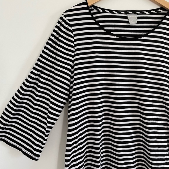 Chico's 2 Neutral Classic black white stripes shirt wide sleeve size Large L14 - Picture 5 of 8